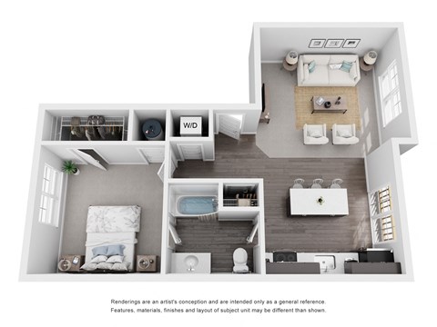 Floor plan for 1 bed, 1 bath, 773 sqft